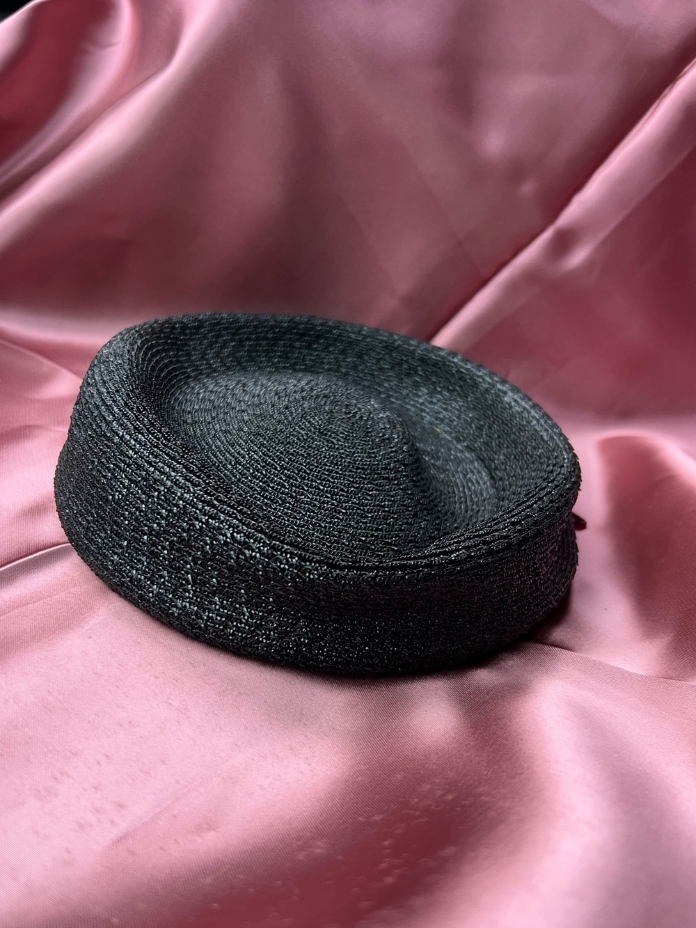 Vintage Black Straw Pillbox Hat